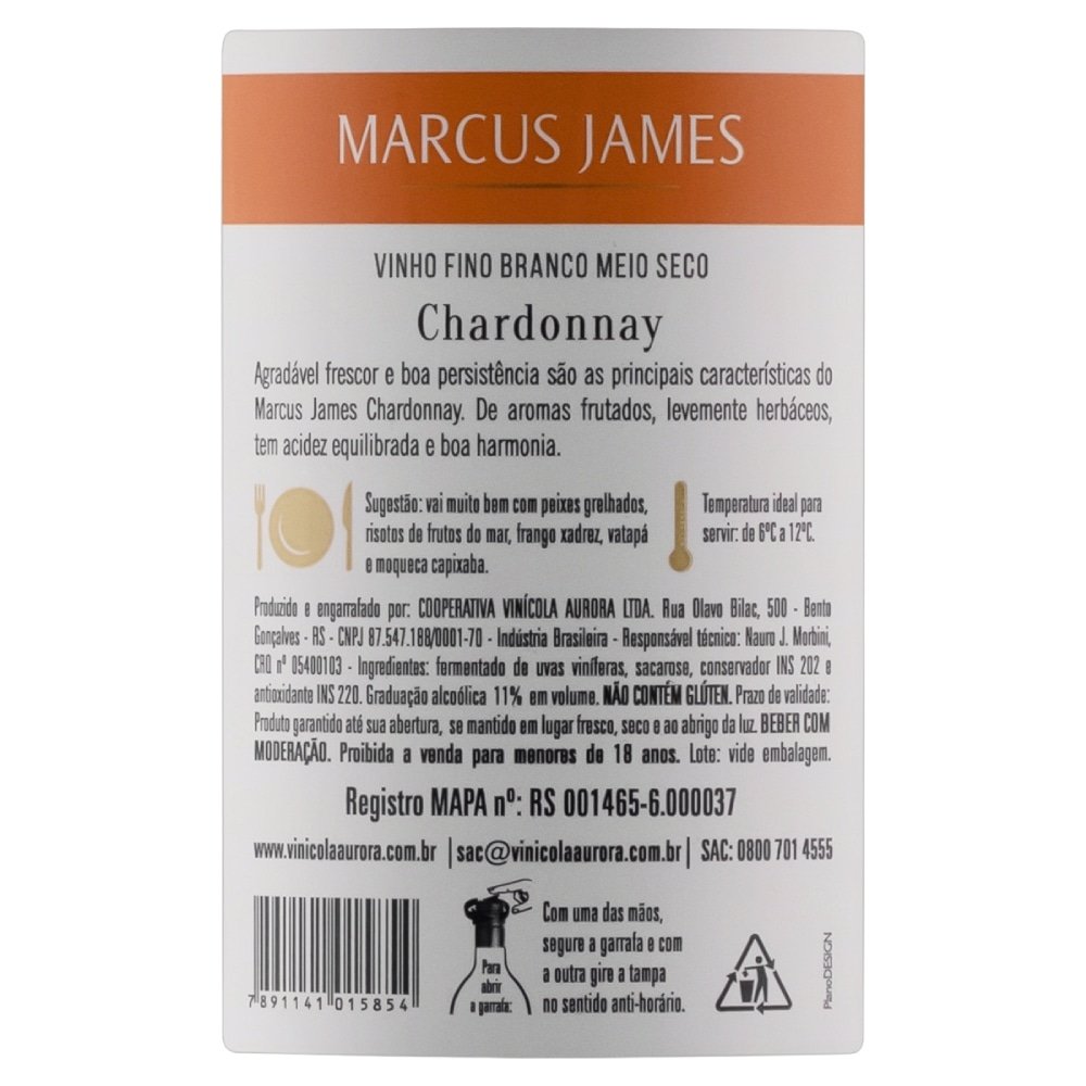Vinho Marcus James Chardonnay Branco 750ml
