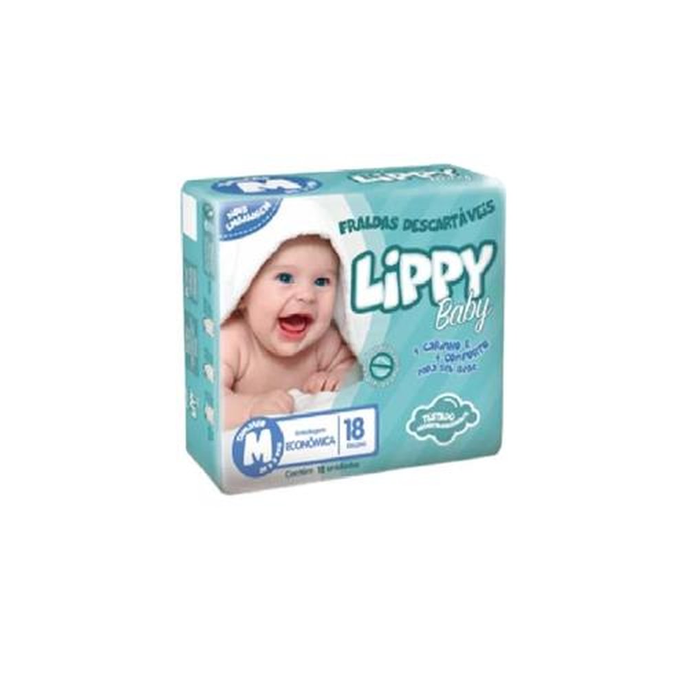 Fralda Descartável Infantil Lippy Baby Tamanho M Embalagem com 18 unidades