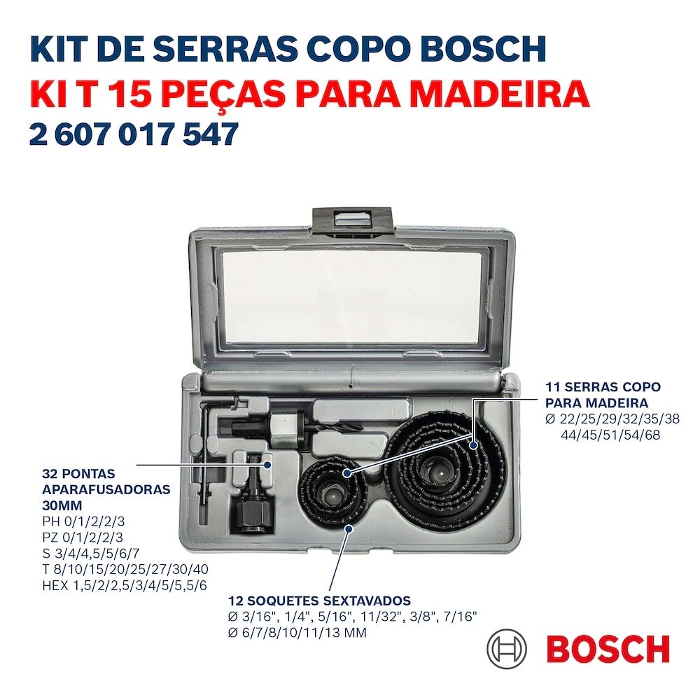Jogo de Serra Copo para Madeira Bosch - 11 Peças