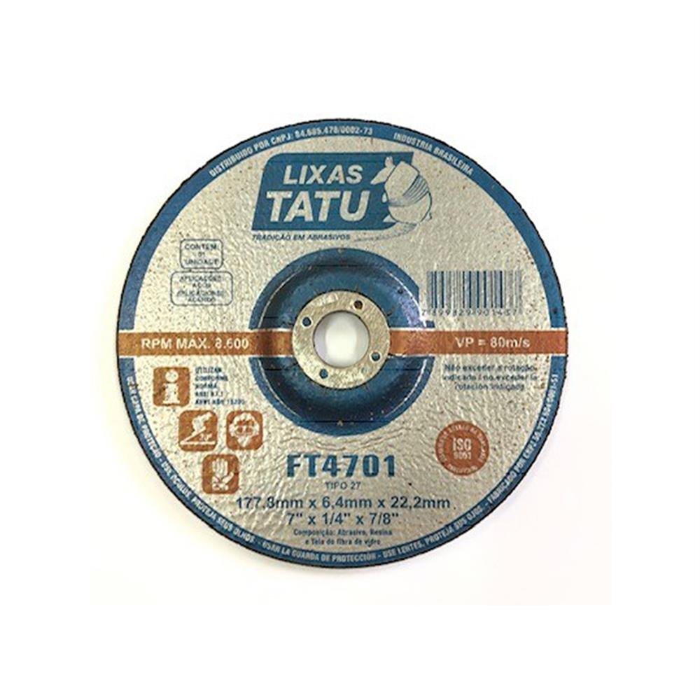 Disco Desbaste 7"X1/4X7/8 Lixas Tatu C10