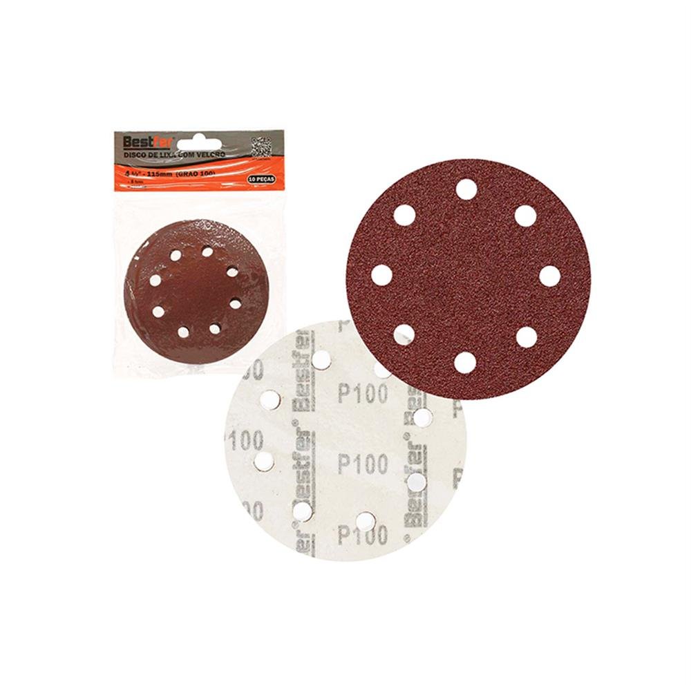 Disco Lixa Velcro 4,5" G100 8 Furos Bestfer C10