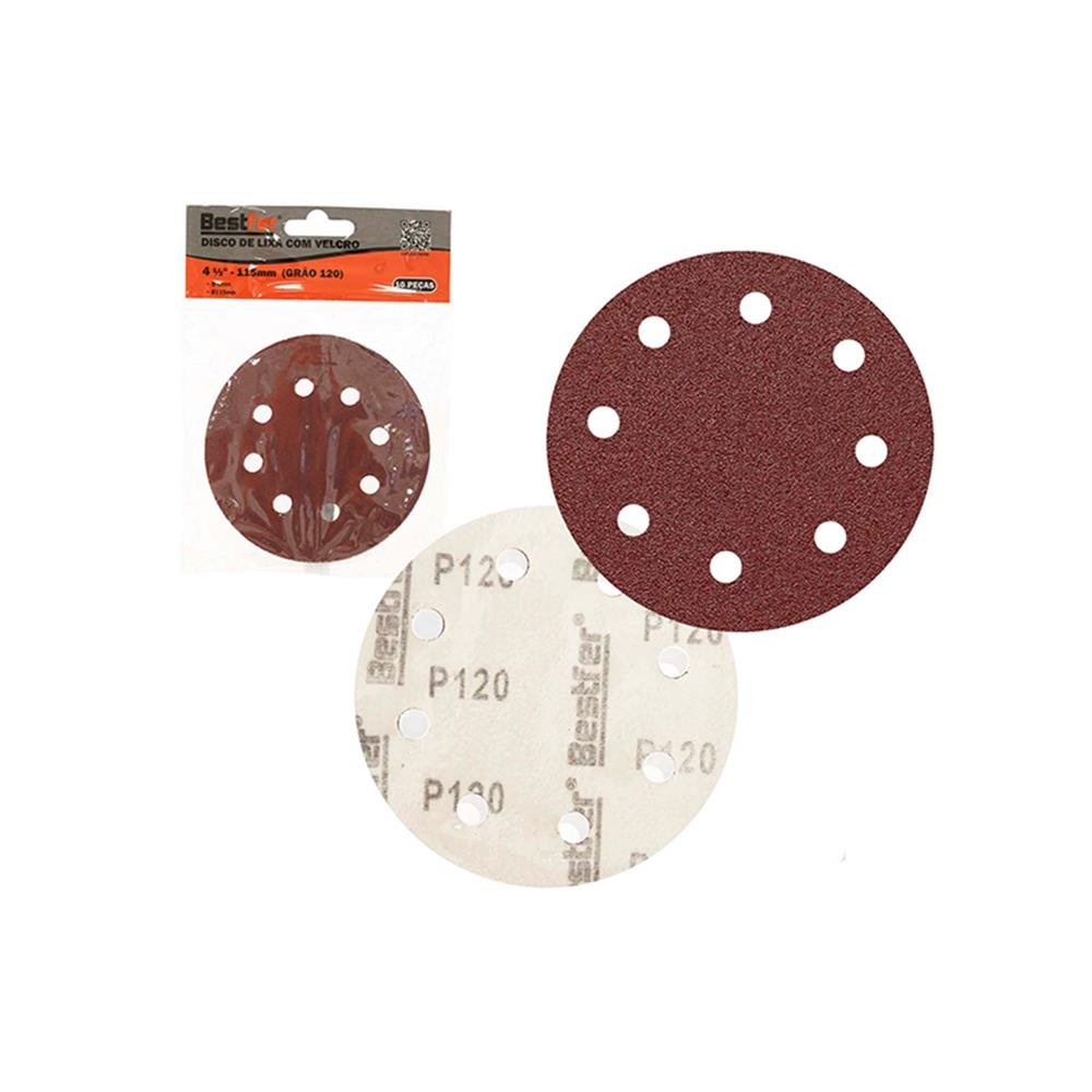 Disco Lixa Velcro 4,5" 8 Furos G120 Bestfer C10