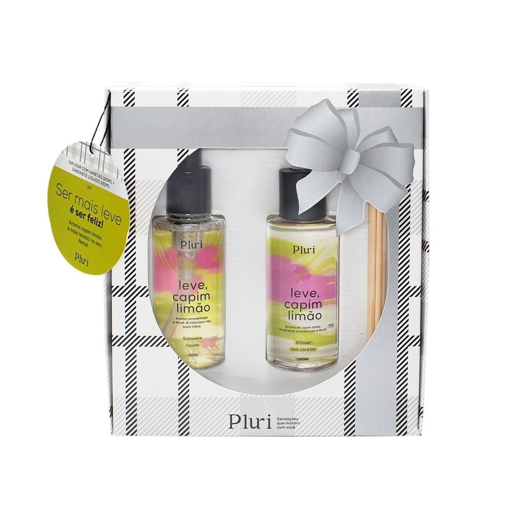 Kit Sabonete Líquido 120ml + Difusor De Varetas Capim Limão 120ml Pluri
