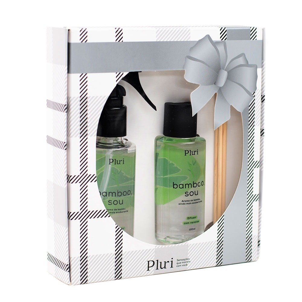 Kit Aromatizador De Ambientes Spray 120ml + Difusores De Varetas Bamboo 120ml Pluri