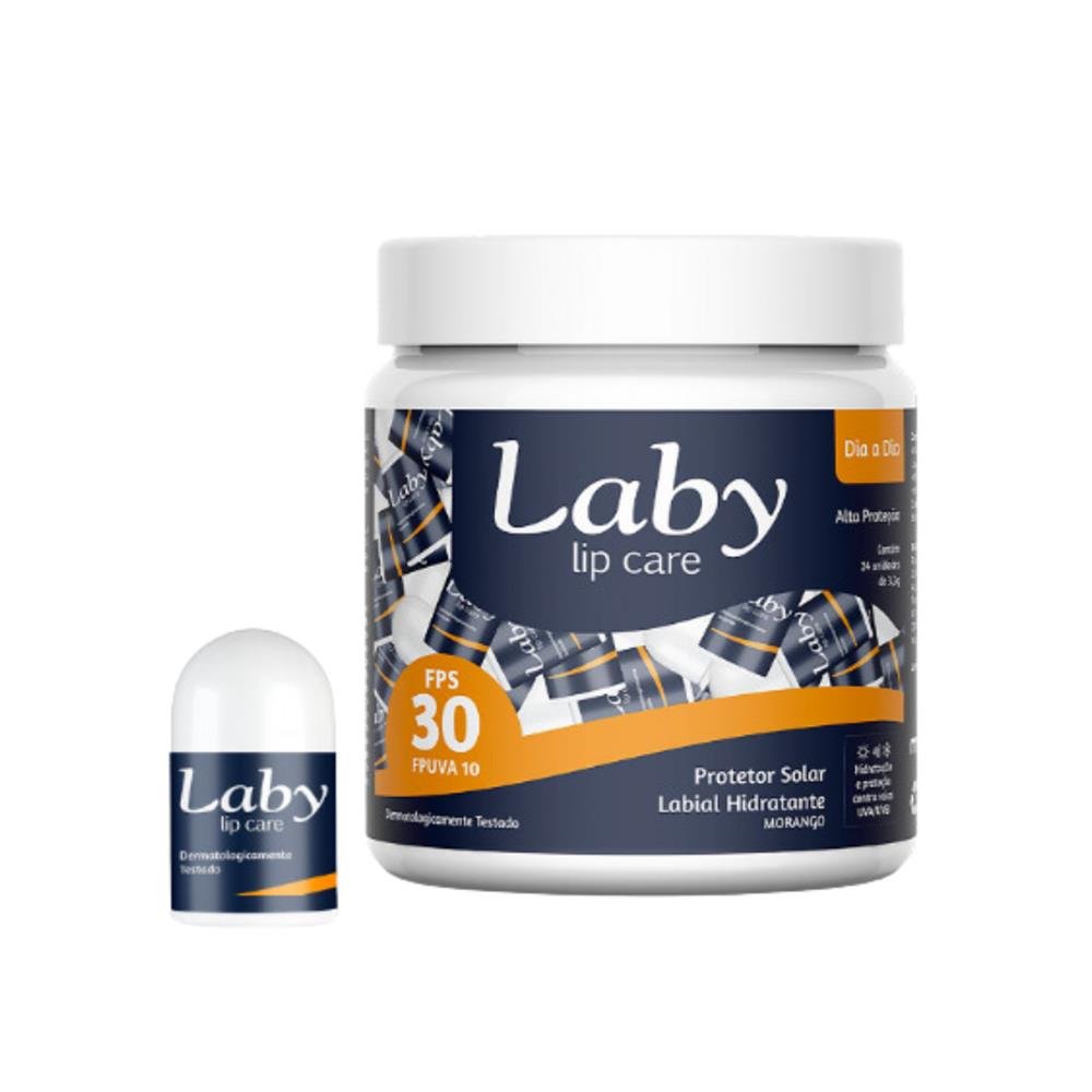 Pote com 24 unidades Push Pull Protetor Labial FPS 30 Laby 3,2g