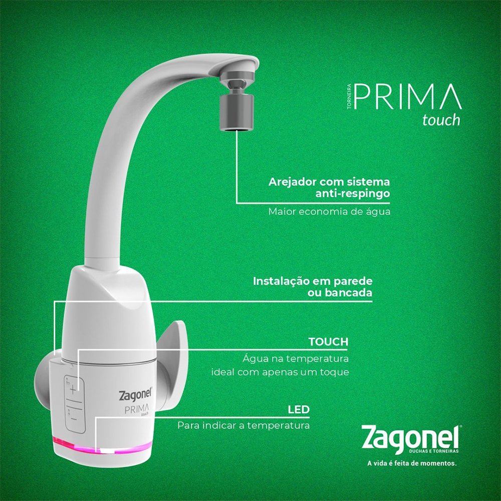 Torneira Eletrônica Zagonel Prima Touch Branco 5500W 110V