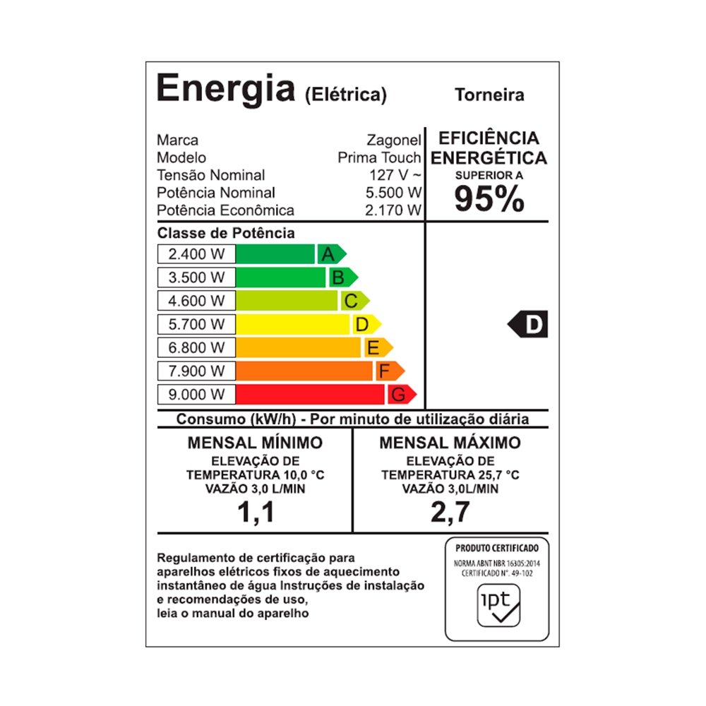 Torneira Eletrônica Zagonel Prima Touch Branco 5500W 110V