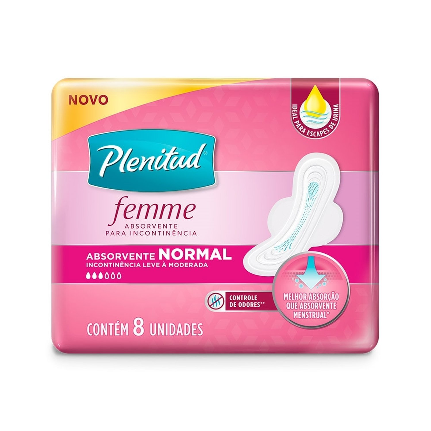 Absorvente Plenitud Femme Normal com Abas Embalagem com 8 Unidades