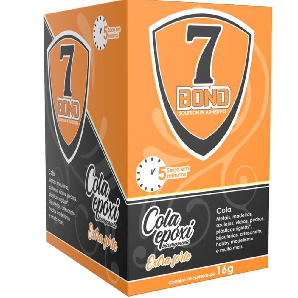 Cola Epóxi Bicomponente 7 BOND Extra Forte Caixa Master Com 100 Cartelas De 16g