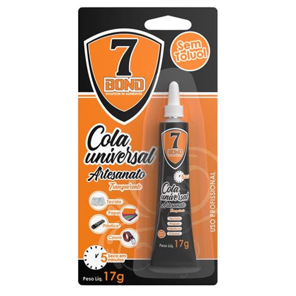 Cola Universal Artesanato 7 BOND Transparente 5 Minutos Caixa Display Com 10 Cartelas De 17g