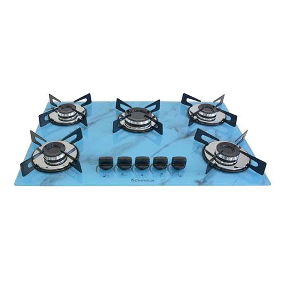 Fogao Cooktop Premium Trempre Chapa Gas Chamalar 5 Bocas Ultra Chama 127/220v Marmorizado Azul