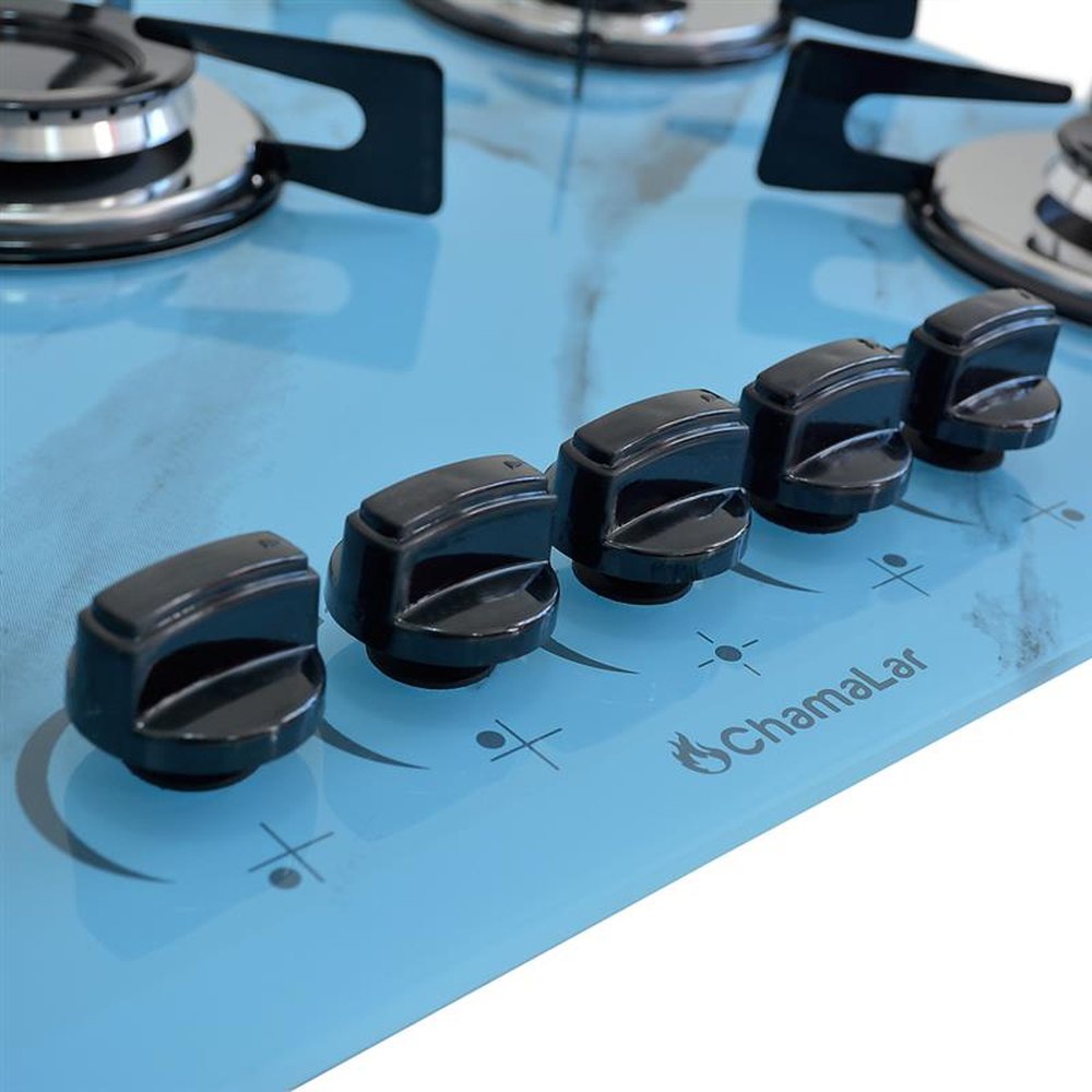 Fogao Cooktop Premium Trempre Chapa Gas Chamalar 5 Bocas Ultra Chama 127/220v Marmorizado Azul