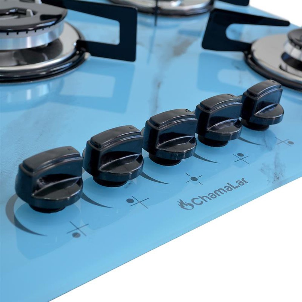 Fogao Cooktop Premium Trempre Chapa Gas Chamalar 5 Bocas Tripla Chama 127/220v Marmorizado Azul