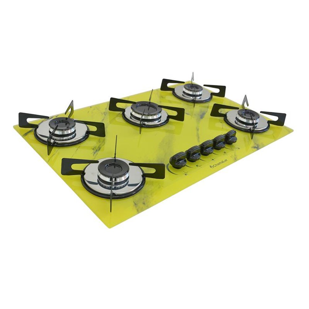 Fogao Cooktop Premium Trempre Chapa Gas Chamalar 5 Bocas Ultra Chama 127/220v Marmorizado Amarelo