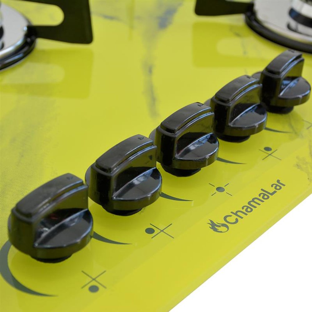Fogao Cooktop Premium Trempre Chapa Gas Chamalar 5 Bocas Ultra Chama 127/220v Marmorizado Amarelo