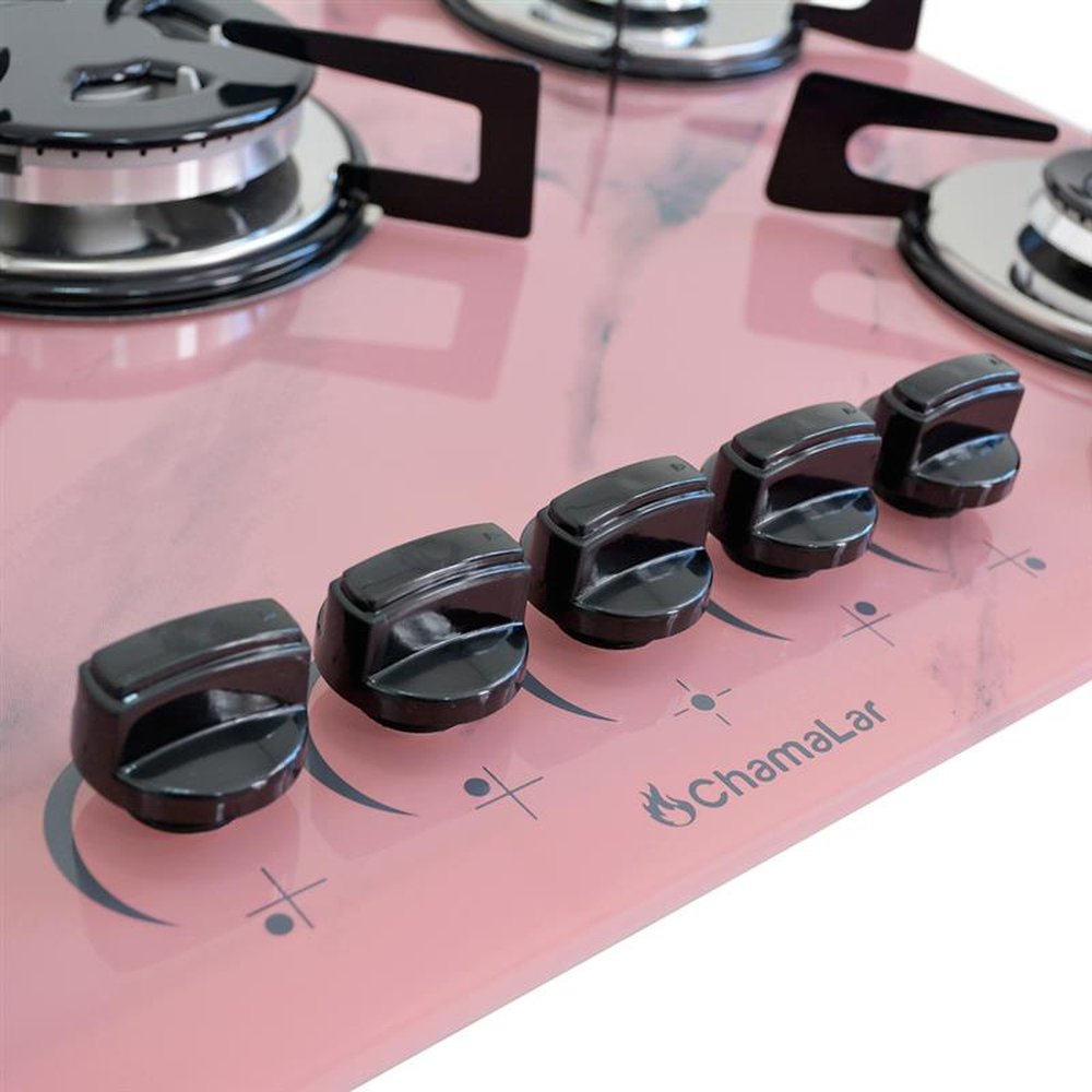 Fogao Cooktop Premium Trempre Chapa Gas Chamalar 5 Bocas Tripla Chama 127/220v Marmorizado Rosa