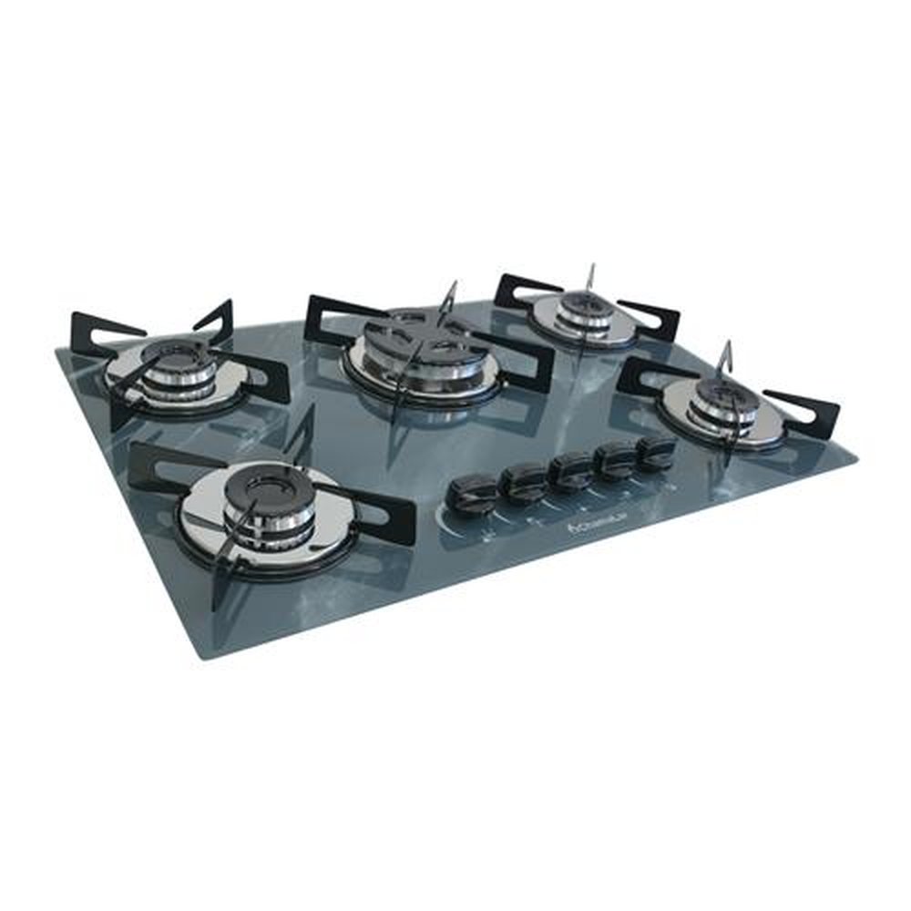 Fogao Cooktop Premium Trempre Chapa Gas Chamalar 5 Bocas Tripla Chama 127/220v Marmorizado Cinza