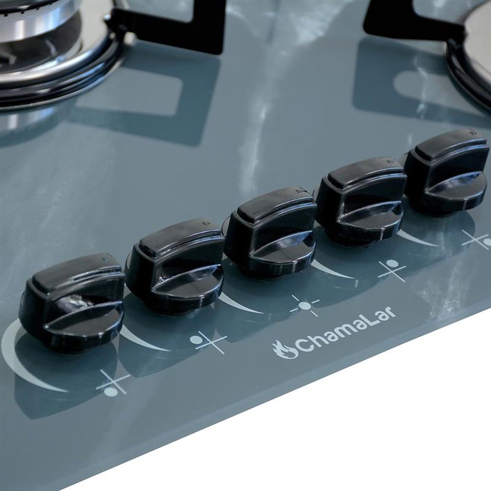 Fogao Cooktop Premium Trempre Chapa Gas Chamalar 5 Bocas Tripla Chama 127/220v Marmorizado Cinza