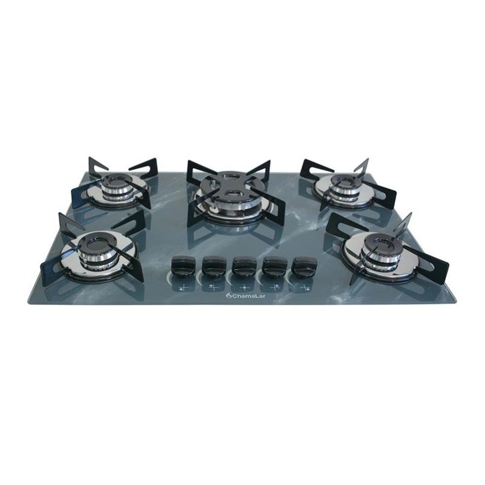 Fogao Cooktop Premium Trempre Chapa Gas Chamalar 5 Bocas Tripla Chama 127/220v Marmorizado Cinza