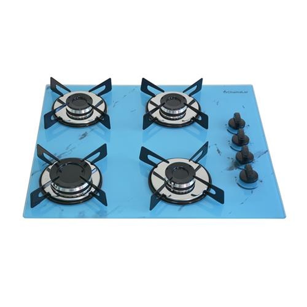 Fogao Cooktop Premium Trempre Chapa Gas Chamalar 4 Bocas Ultra Chama 127/220v Marmorizado Azul
