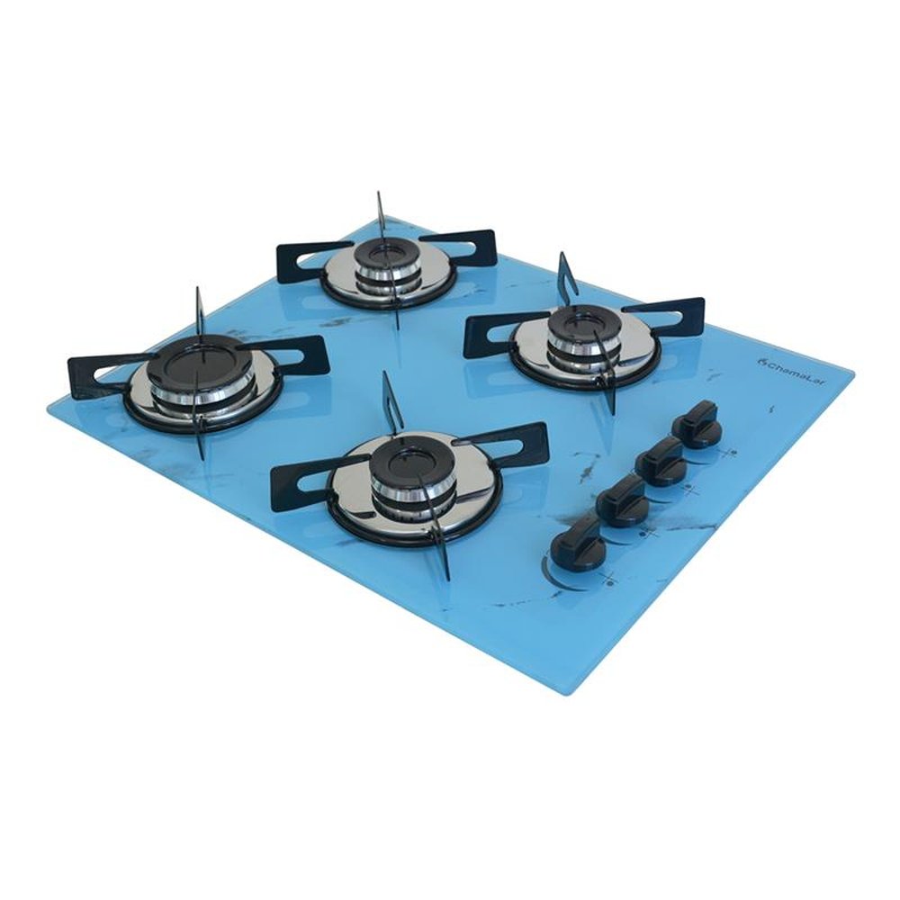 Fogao Cooktop Premium Trempre Chapa Gas Chamalar 4 Bocas Ultra Chama 127/220v Marmorizado Azul