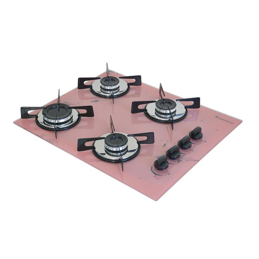 Fogao Cooktop Premium Trempre Chapa Gas Chamalar 4 Bocas Ultra Chama 127/220v Marmorizado Rosa