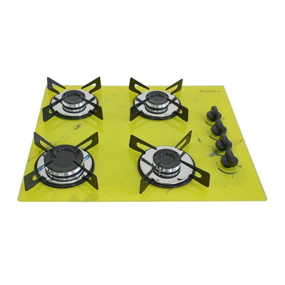 Fogao Cooktop Premium Trempre Chapa Gas Chamalar 4 Bocas Ultra Chama 127/220v Marmorizado Amarelo
