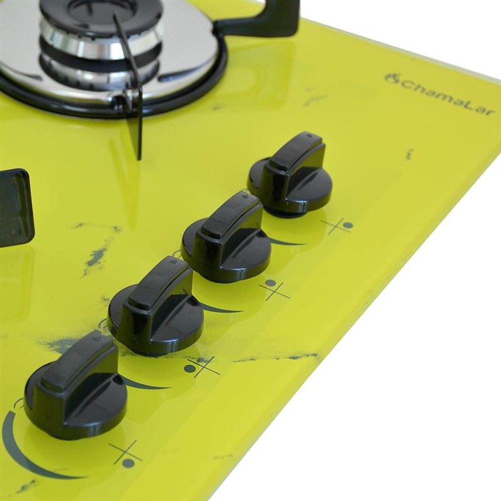 Fogao Cooktop Premium Trempre Chapa Gas Chamalar 4 Bocas Ultra Chama 127/220v Marmorizado Amarelo