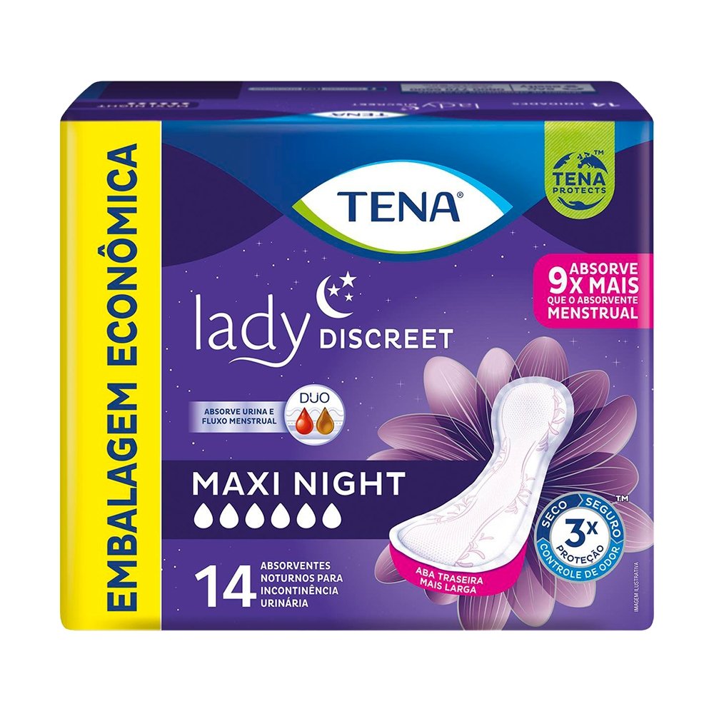 Absorvente Tena Lady Discreet Maxi Nigth Geriátrico - Embalagem com 14 Unidades