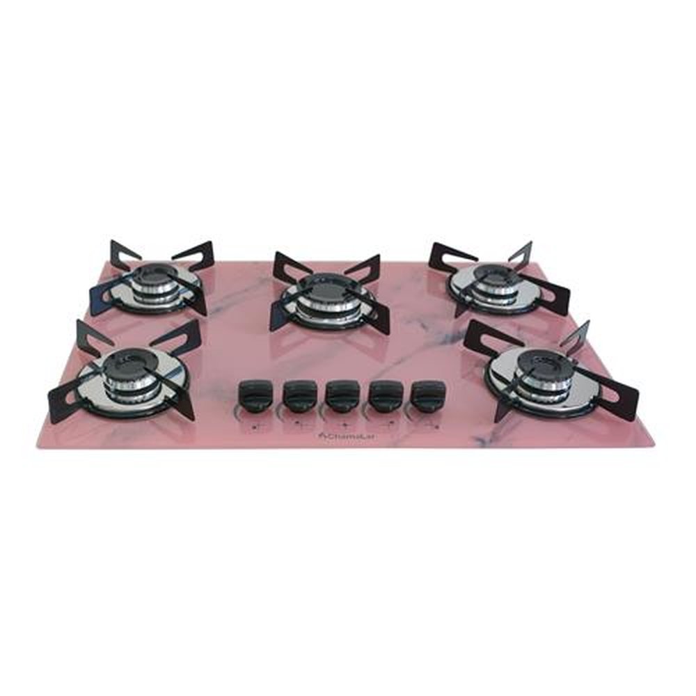 Fogao Cooktop Premium Trempre Chapa Gas Chamalar 5 Bocas Ultra Chama 127/220v Marmorizado Rosa