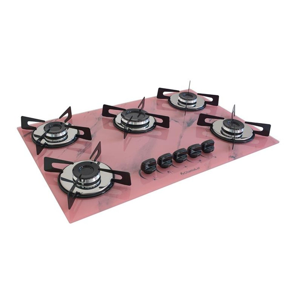 Fogao Cooktop Premium Trempre Chapa Gas Chamalar 5 Bocas Ultra Chama 127/220v Marmorizado Rosa
