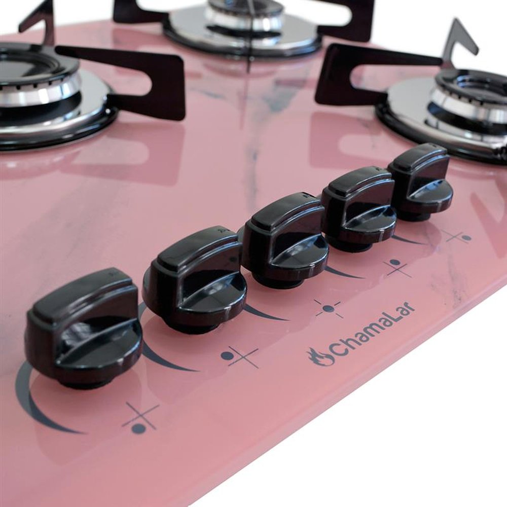 Fogao Cooktop Premium Trempre Chapa Gas Chamalar 5 Bocas Ultra Chama 127/220v Marmorizado Rosa