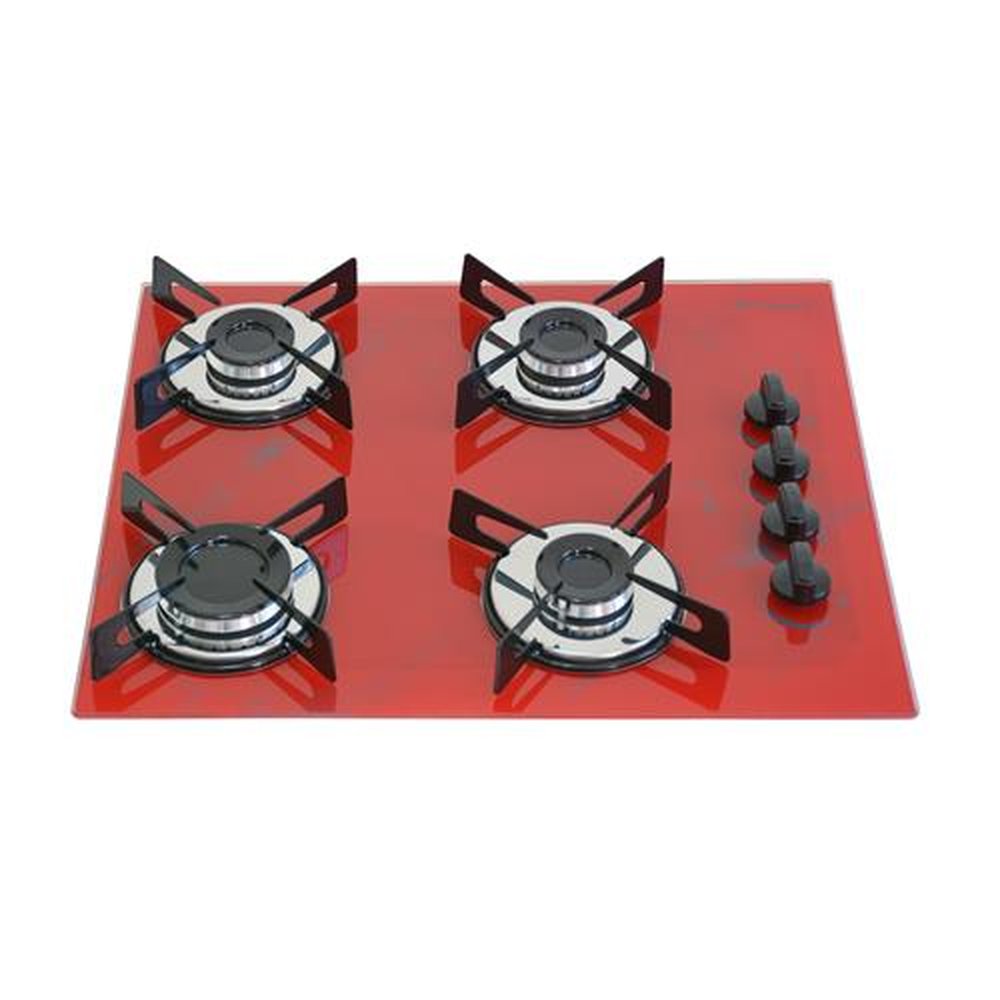 Fogao Cooktop Premium Trempre Chapa Gas Chamalar 4 Bocas Ultra Chama 127/220v Marmorizado Vermelho