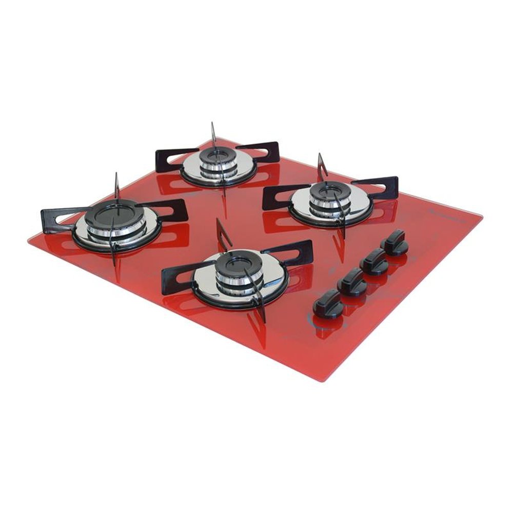 Fogao Cooktop Premium Trempre Chapa Gas Chamalar 4 Bocas Ultra Chama 127/220v Marmorizado Vermelho