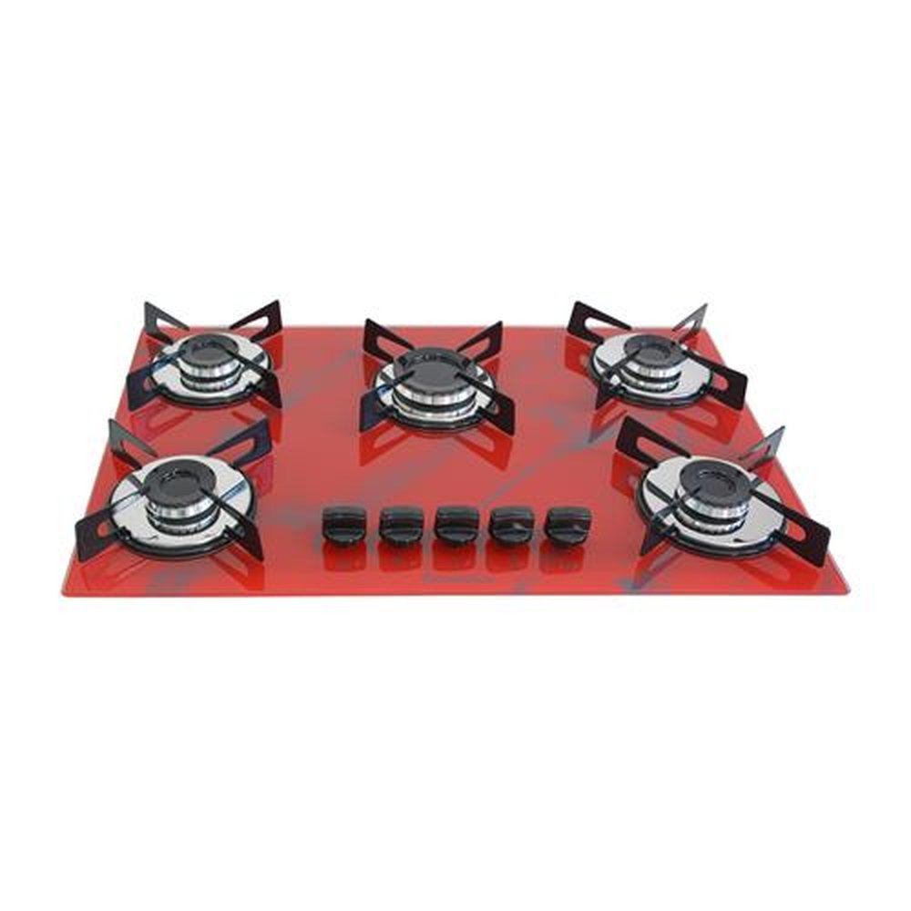 Fogao Cooktop Premium Trempre Chapa Gas Chamalar 5 Bocas Ultra Chama 127/220v Marmorizado Vermelho