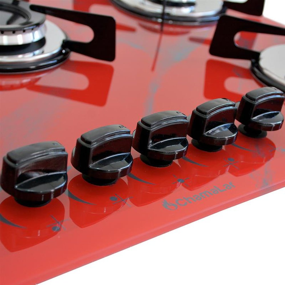 Fogao Cooktop Premium Trempre Chapa Gas Chamalar 5 Bocas Ultra Chama 127/220v Marmorizado Vermelho