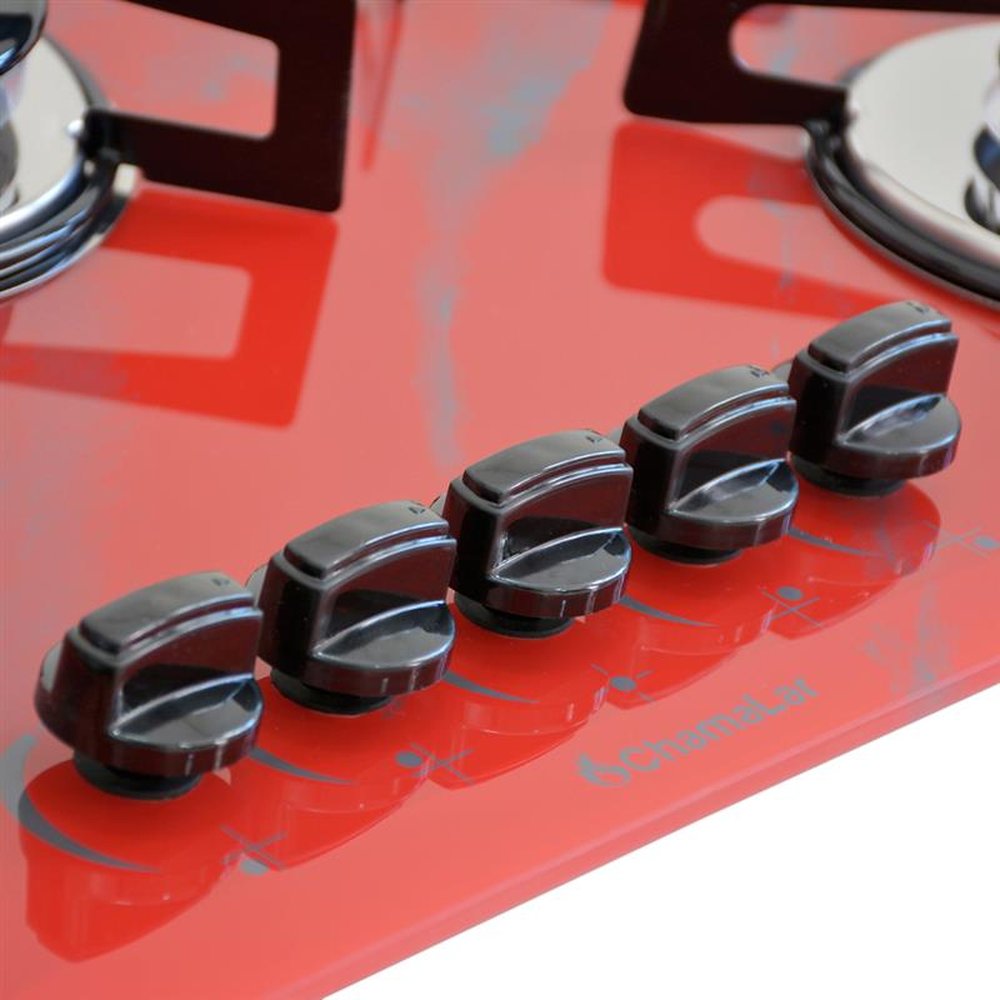 Fogao Cooktop Premium Trempre Chapa Gas Chamalar 5 Bocas Tripla Chama 127/220v Marmorizado Vermelho