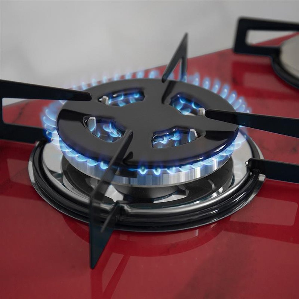 Fogao Cooktop Premium Trempre Chapa Gas Chamalar 5 Bocas Tripla Chama 127/220v Marmorizado Vermelho