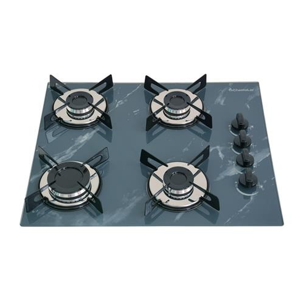 Fogao Cooktop Premium Trempre Chapa Gas Chamalar 4 Bocas Ultra Chama 127/220v Marmorizado Cinza