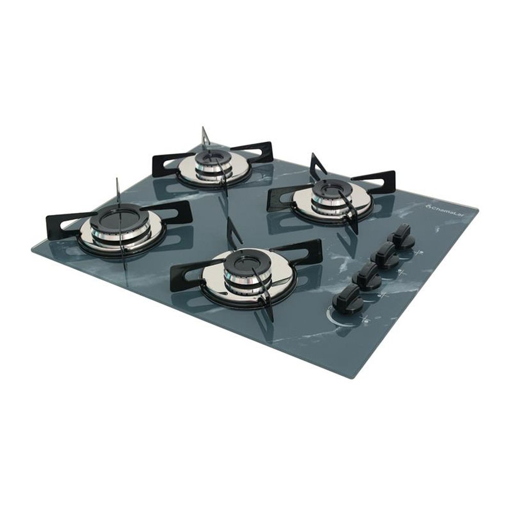 Fogao Cooktop Premium Trempre Chapa Gas Chamalar 4 Bocas Ultra Chama 127/220v Marmorizado Cinza