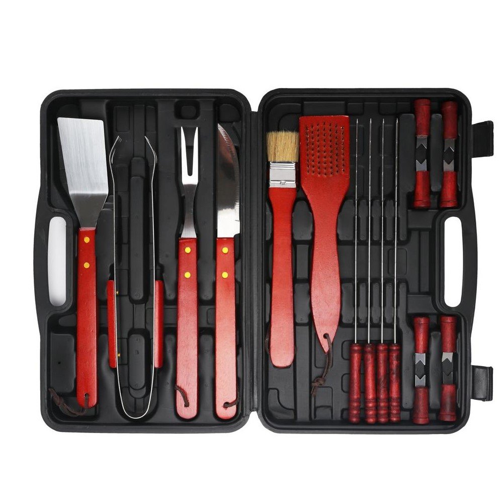 Kit Churrasco Maleta com 18 peças em Madeira - FlexInter