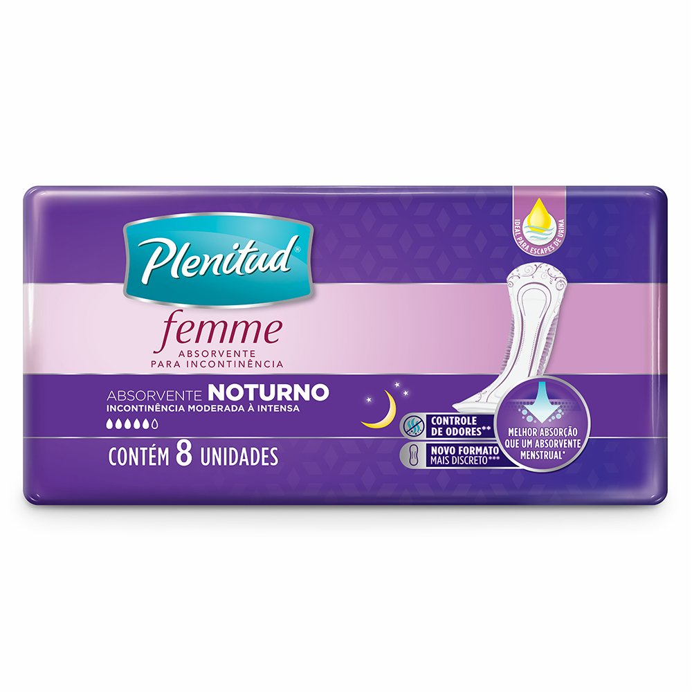 Absorvente Incontinencia Plenitud Femme Noturno Com 8 Unidades