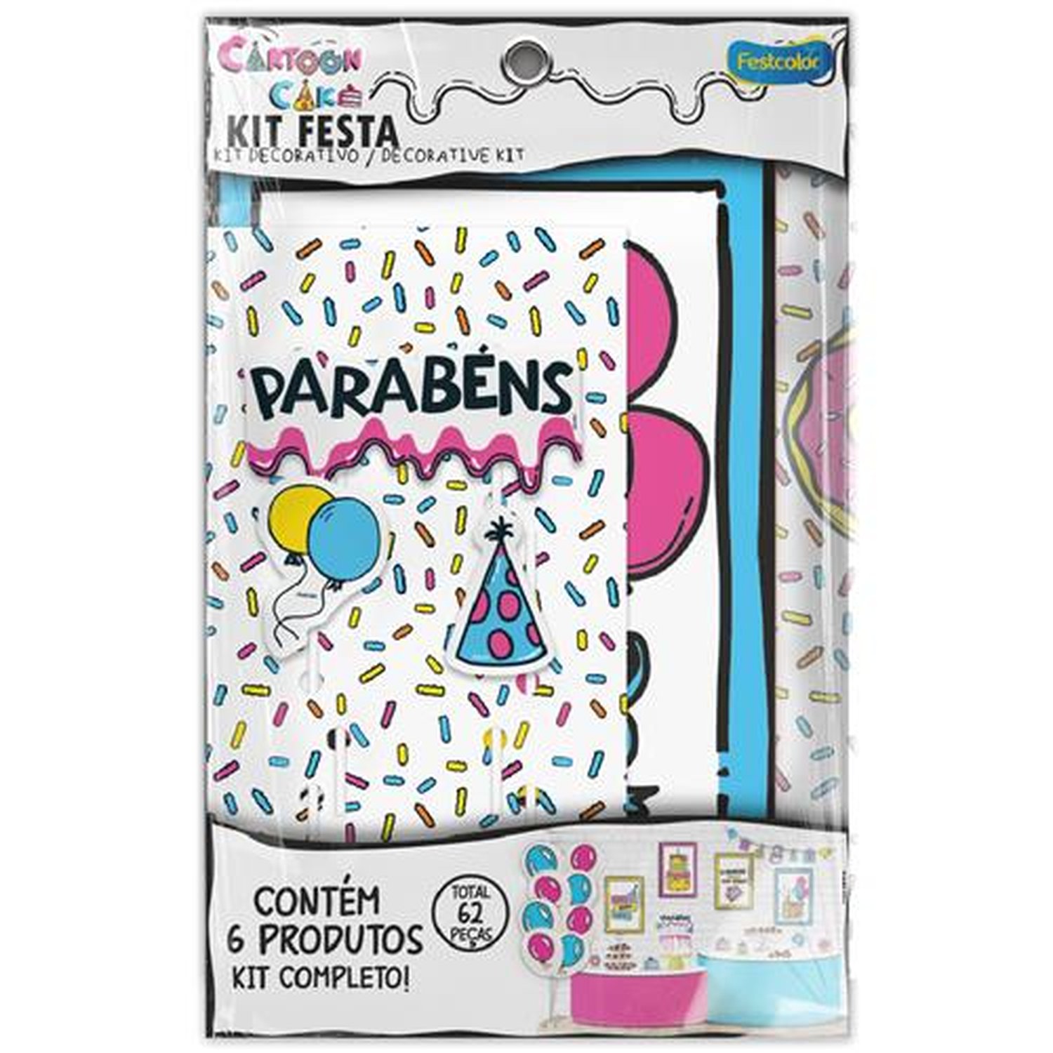 Kit Festa Cartoon Cake - Embalagem com 1 unidade.