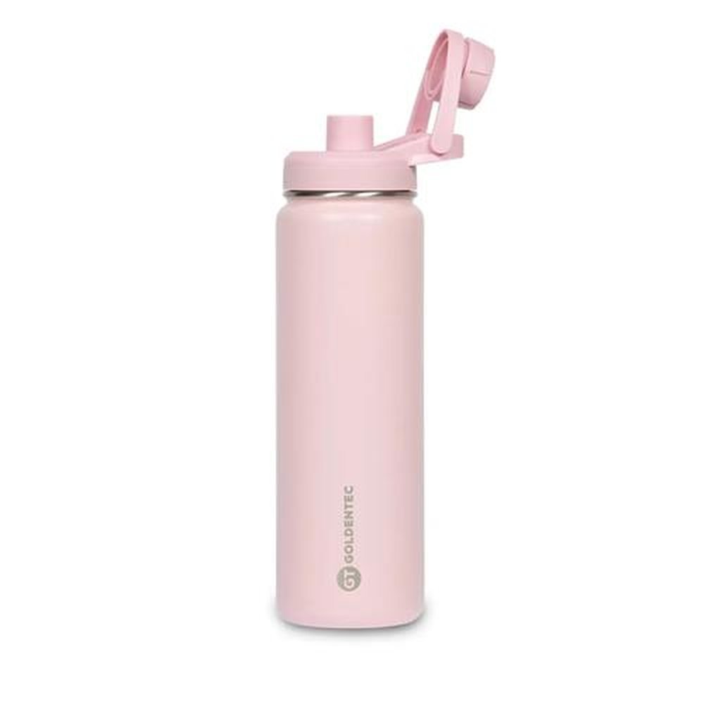 Garrafa Térmica Inox Goldentec 750 ml para bebidas quentes ou frias com tampa com bico e base emborrachada - Rosa Claro