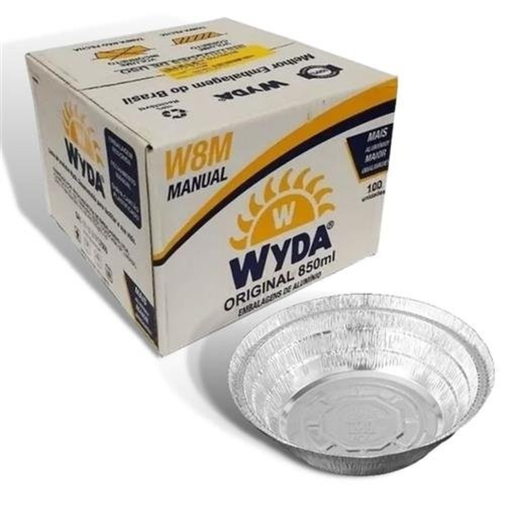 Marmitex Redonda Alumínio N.8 Fechamento Manual Wyda 100 Unidades