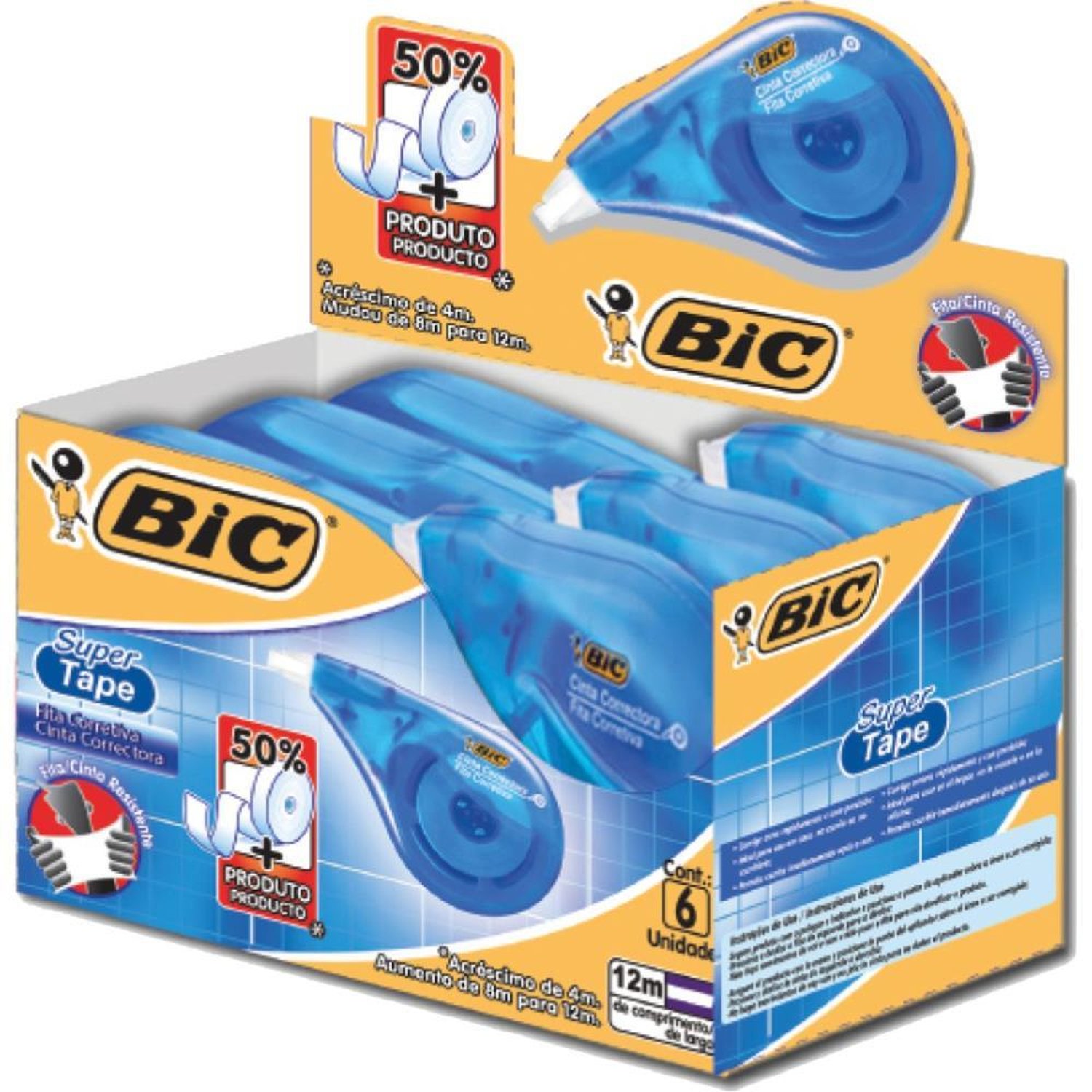 Corretivo Em Fita Bic Super Tape 12M - Caixa Com 6 Unidades