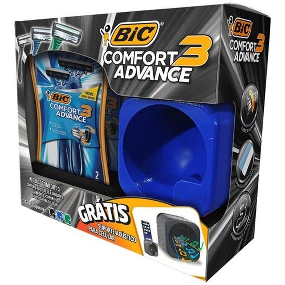 Aparelho Barbear Bic 1X4 Confort3 Azul+ Suporte Acustic