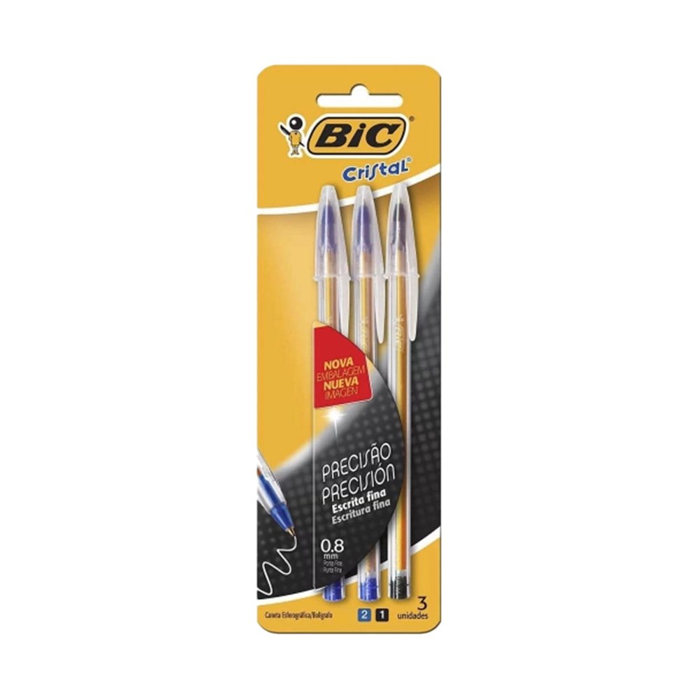 Caneta Bic Azul/ Preta Fina Cart C/3