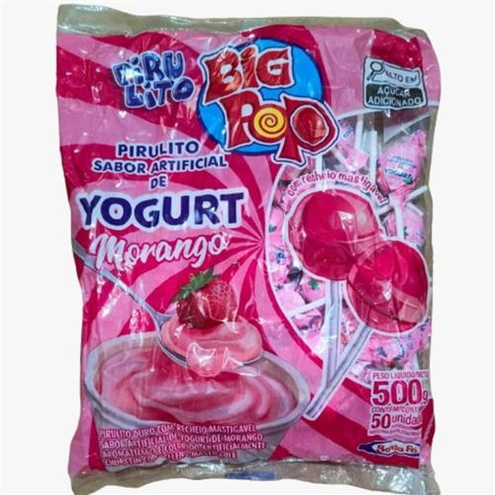 Pirulito Big Pop Yogurt Recheado Mastigável 50 Unidades