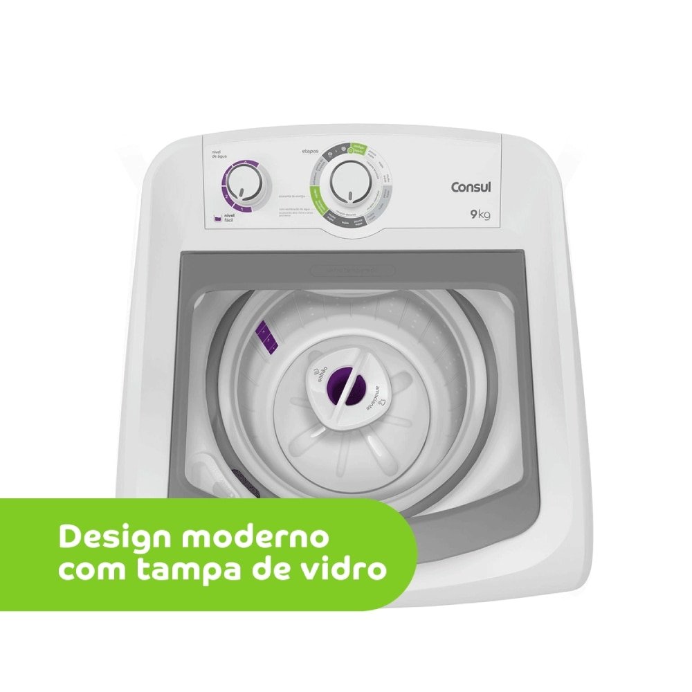 Máquina de Lavar Roupas 9Kg Consul CWB09BBANA - Ciclo Edredom, Dual Dispenser, Dosagem Extra Econômica, Branco, 110V